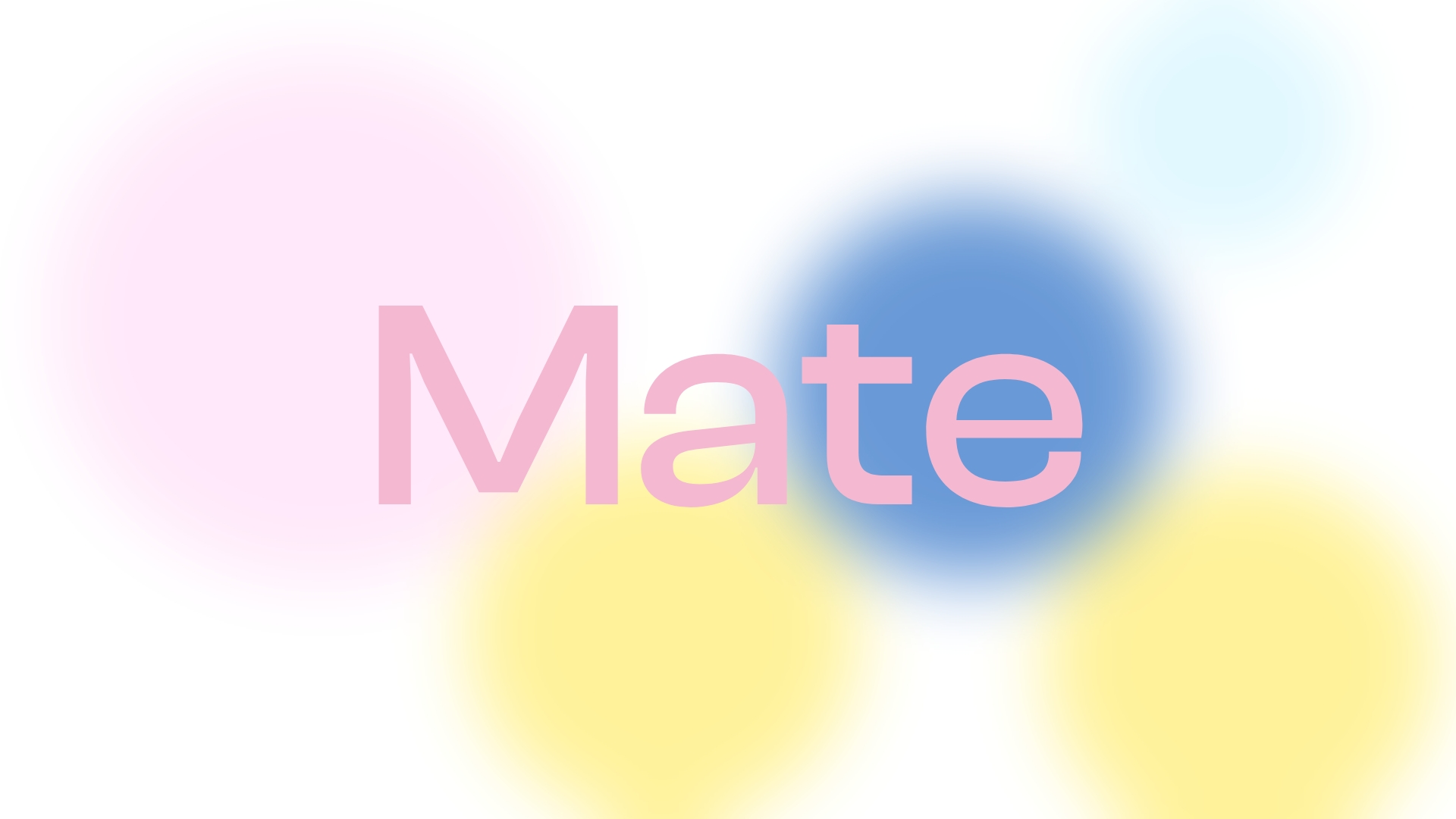 Mate Logoschriftzug auf einem Hintergrund mit kreisförmigen bunten Verläufen